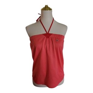Lacoste Women's Halter Top Reddish Coral Logo Cotton TennisGolf Tube Top Size 34